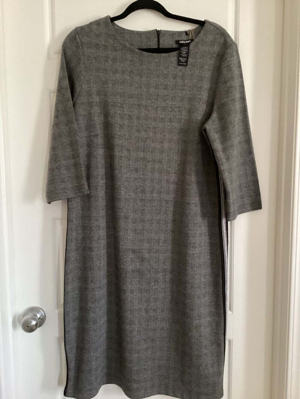 Olsen Grey Plaid Glen Check 3/4 Sleeve Shift Dress Size L/14